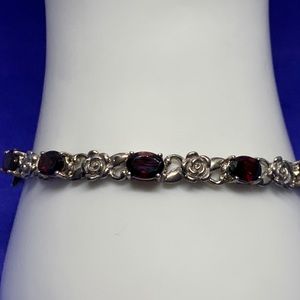 Goth Feel Garnet and Rose Sterling Silver Bracelet